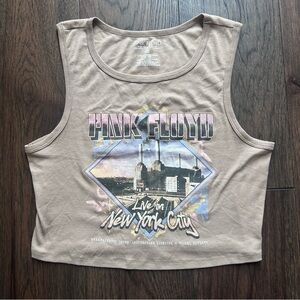 Pink Floyd Beige Graphic Crop Tank with Vintage New York Print